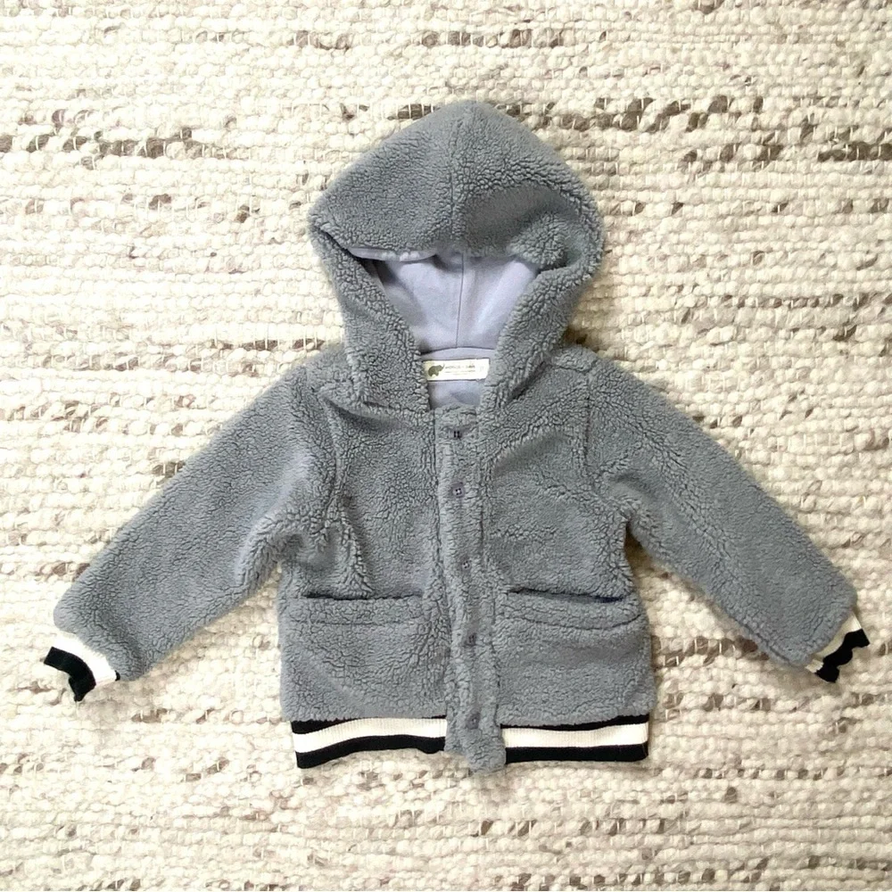 Monica + Andy Grey Sherpa Bomber Hooded Jacket, 3T, NWOT